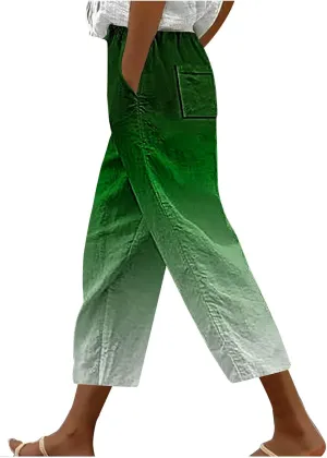 fartey Womens Summer Pants Casual Drawstring Elastic High Waist Capri Pants Floral Print Wide Leg Cropped Pants Trousers