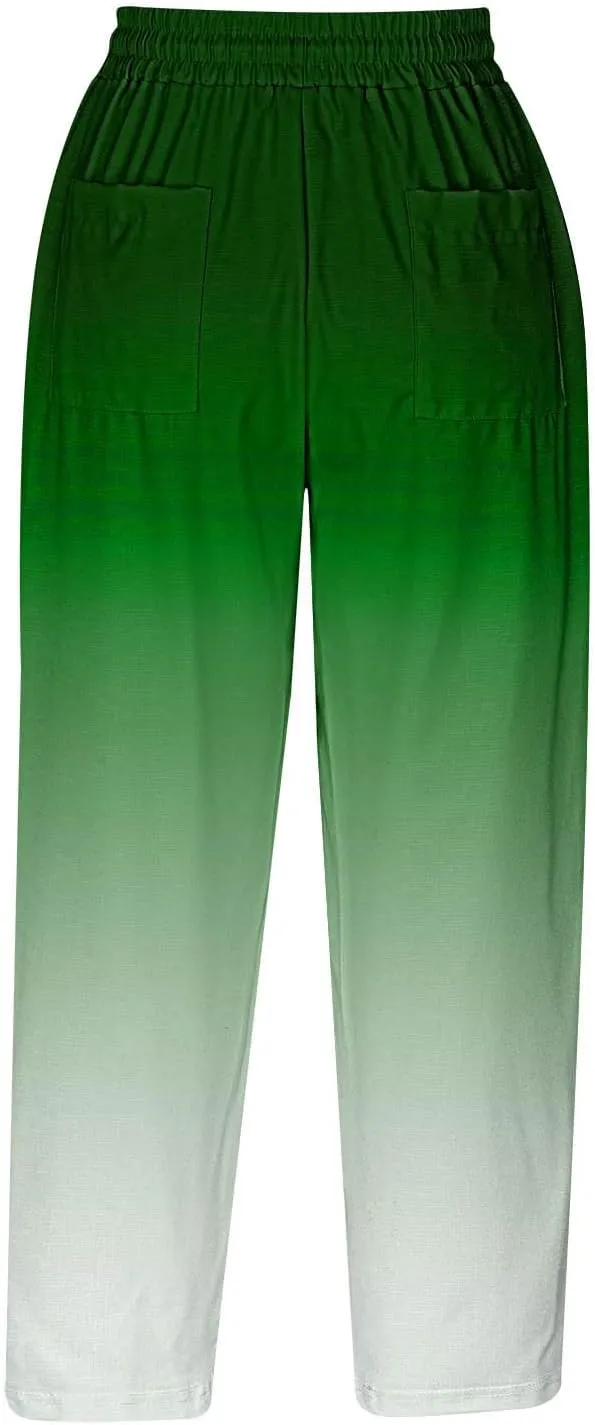 fartey Womens Summer Pants Casual Drawstring Elastic High Waist Capri Pants Floral Print Wide Leg Cropped Pants Trousers