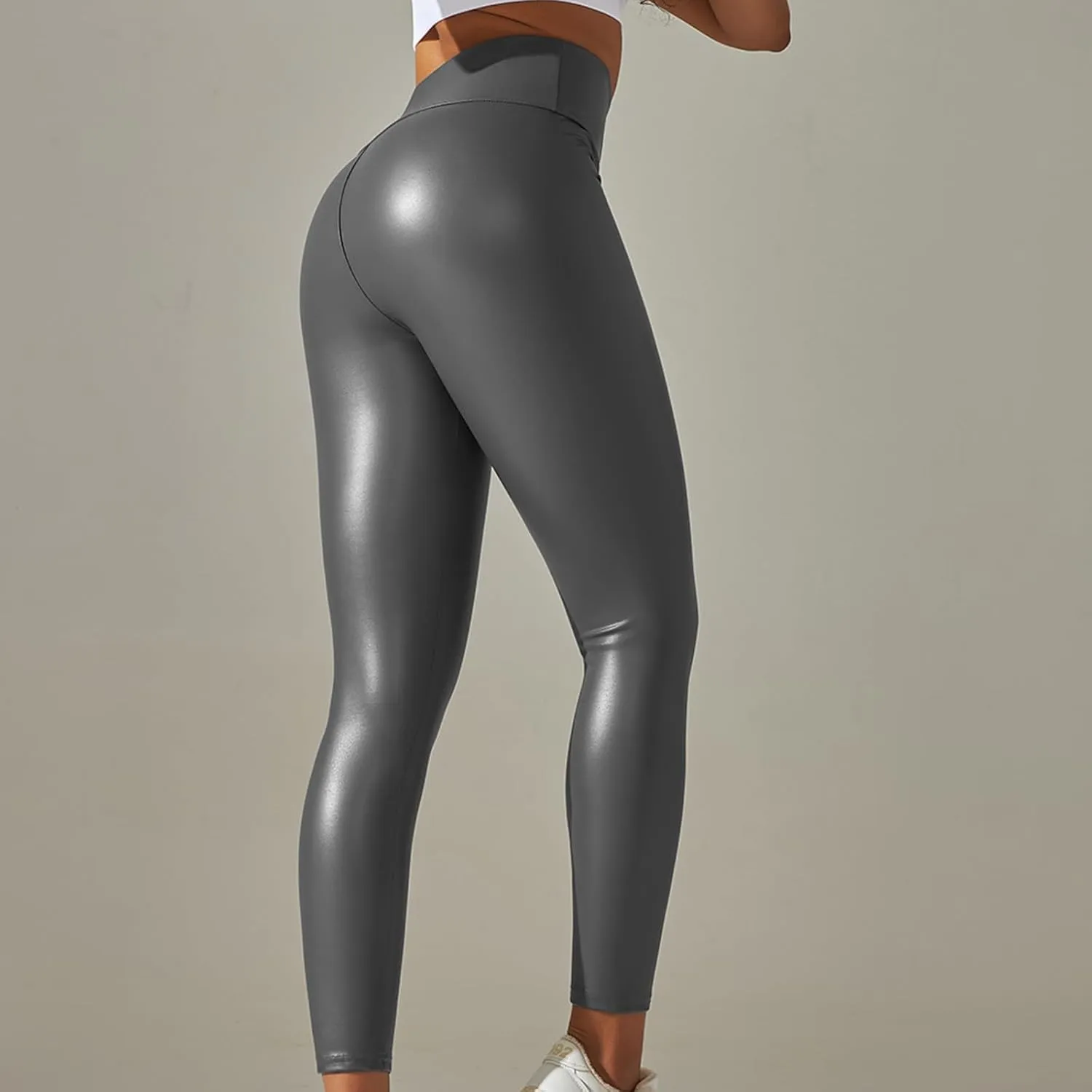 Faux Leather Leggings for Women Plus Size High Waist Pleather Pants Casual Slim Fit Elastic Waist Tights Trousers