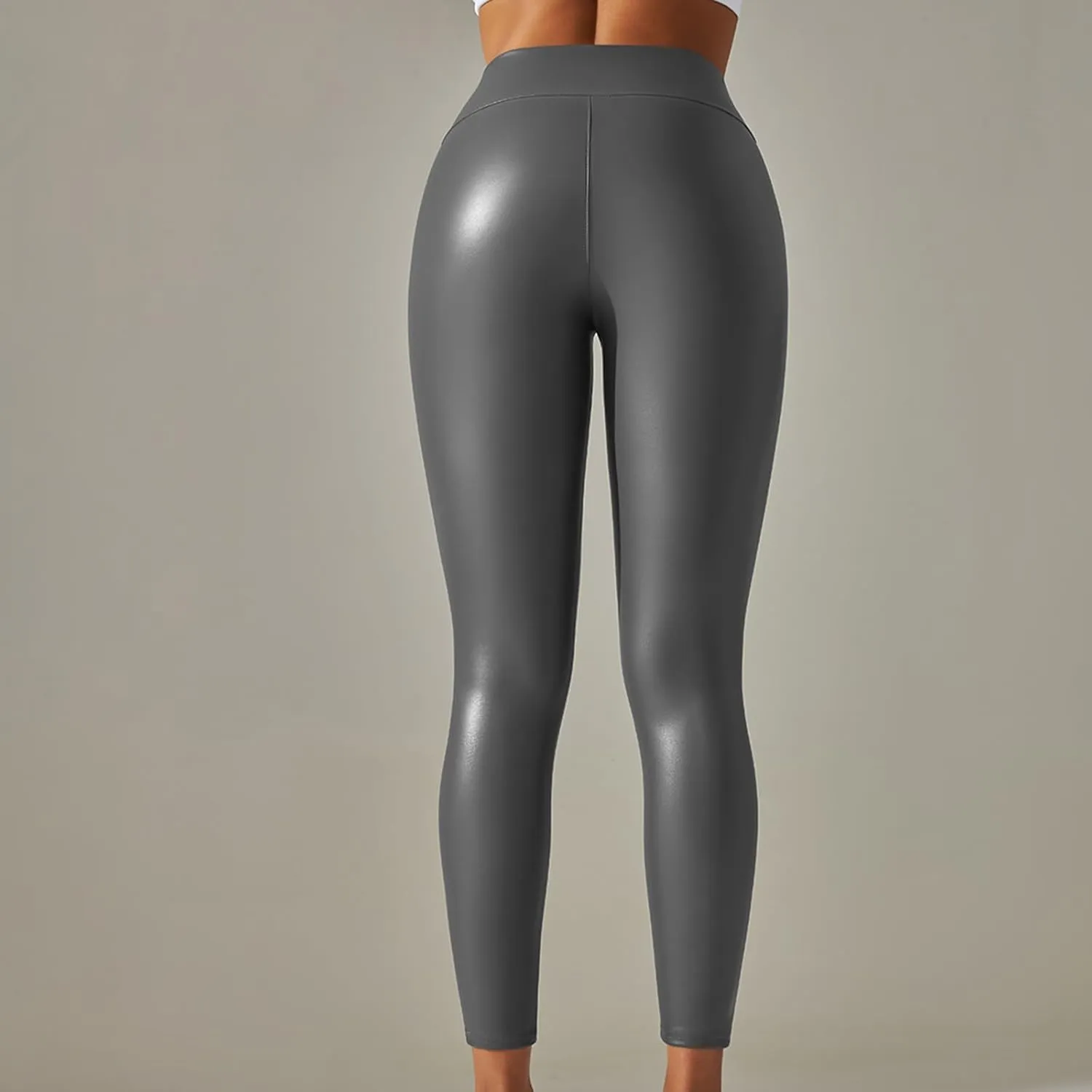 Faux Leather Leggings for Women Plus Size High Waist Pleather Pants Casual Slim Fit Elastic Waist Tights Trousers