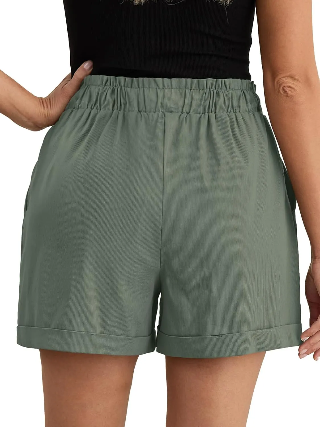 Feiersi Shorts for Women Summer Trendy Drawstring Elastic Waist Beach Wide Leg Short with Pockets