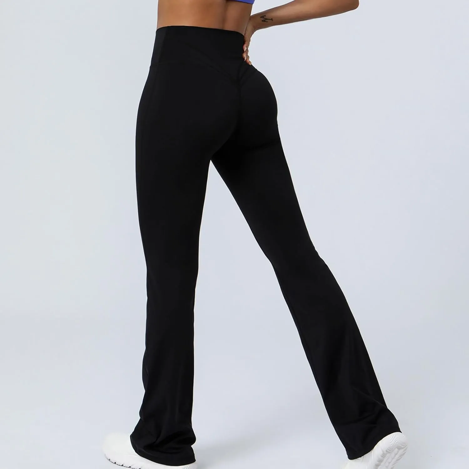 Flared Yoga Pants for Women Butt Lifting Elastic High Waisted Leggings Solid Color Side Split Sports Trousers