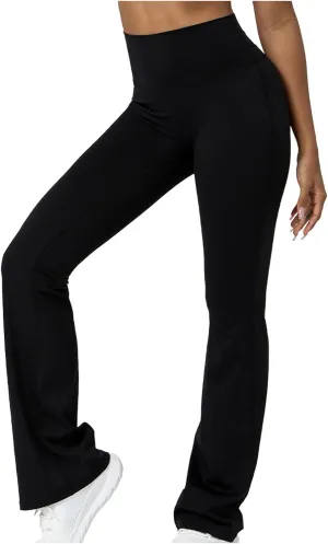 Flared Yoga Pants for Women Butt Lifting Elastic High Waisted Leggings Solid Color Side Split Sports Trousers
