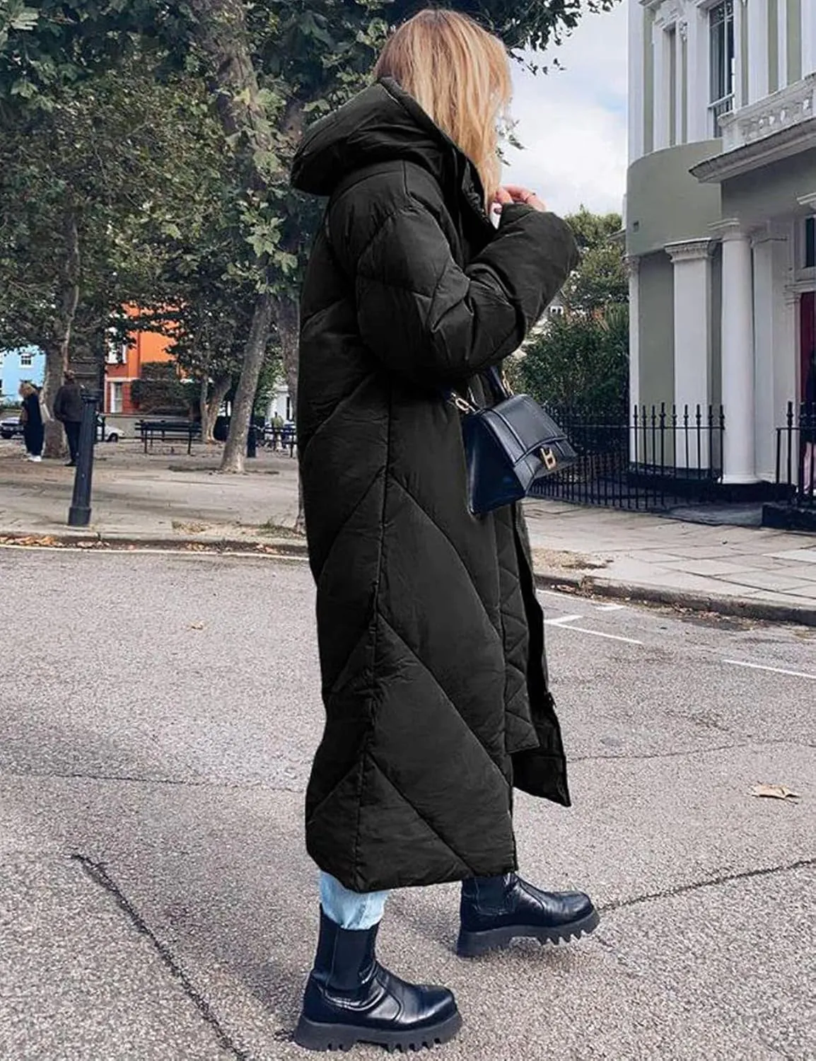 Flygo Womens Long Puffer Coat Long Sleeve Padded Winter Down Coats Hooded Parka Jacket