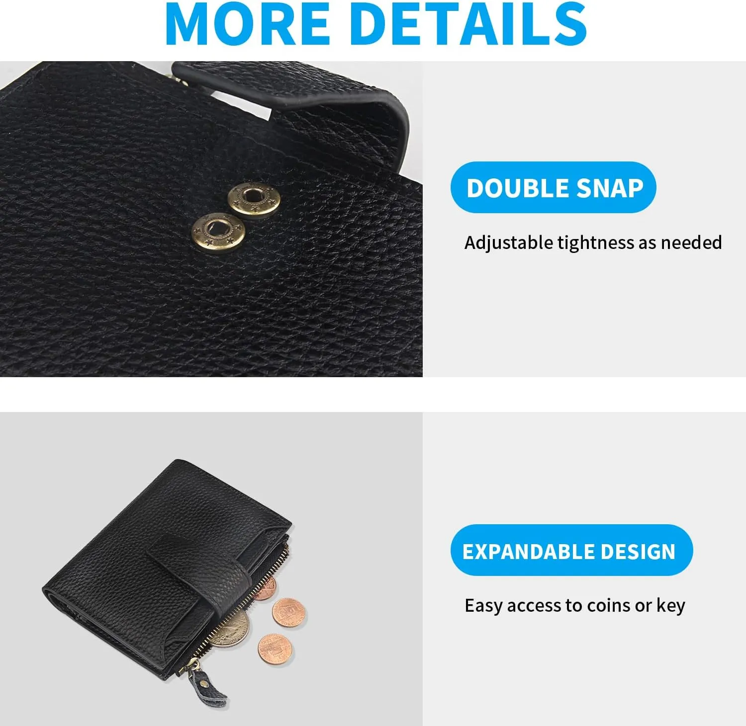 FT FUNTOR Small Wallet for Women Genuine Leather Bifold Compact RFID Blocking Zipper Pocket Ladies Credit Card Slots Purse with ID Window (Lychee Black)
