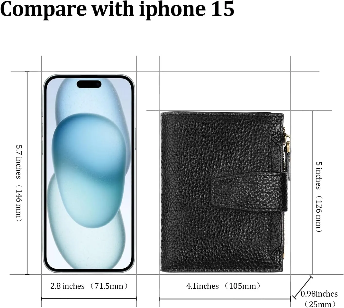 FT FUNTOR Small Wallet for Women Genuine Leather Bifold Compact RFID Blocking Zipper Pocket Ladies Credit Card Slots Purse with ID Window (Lychee Black)