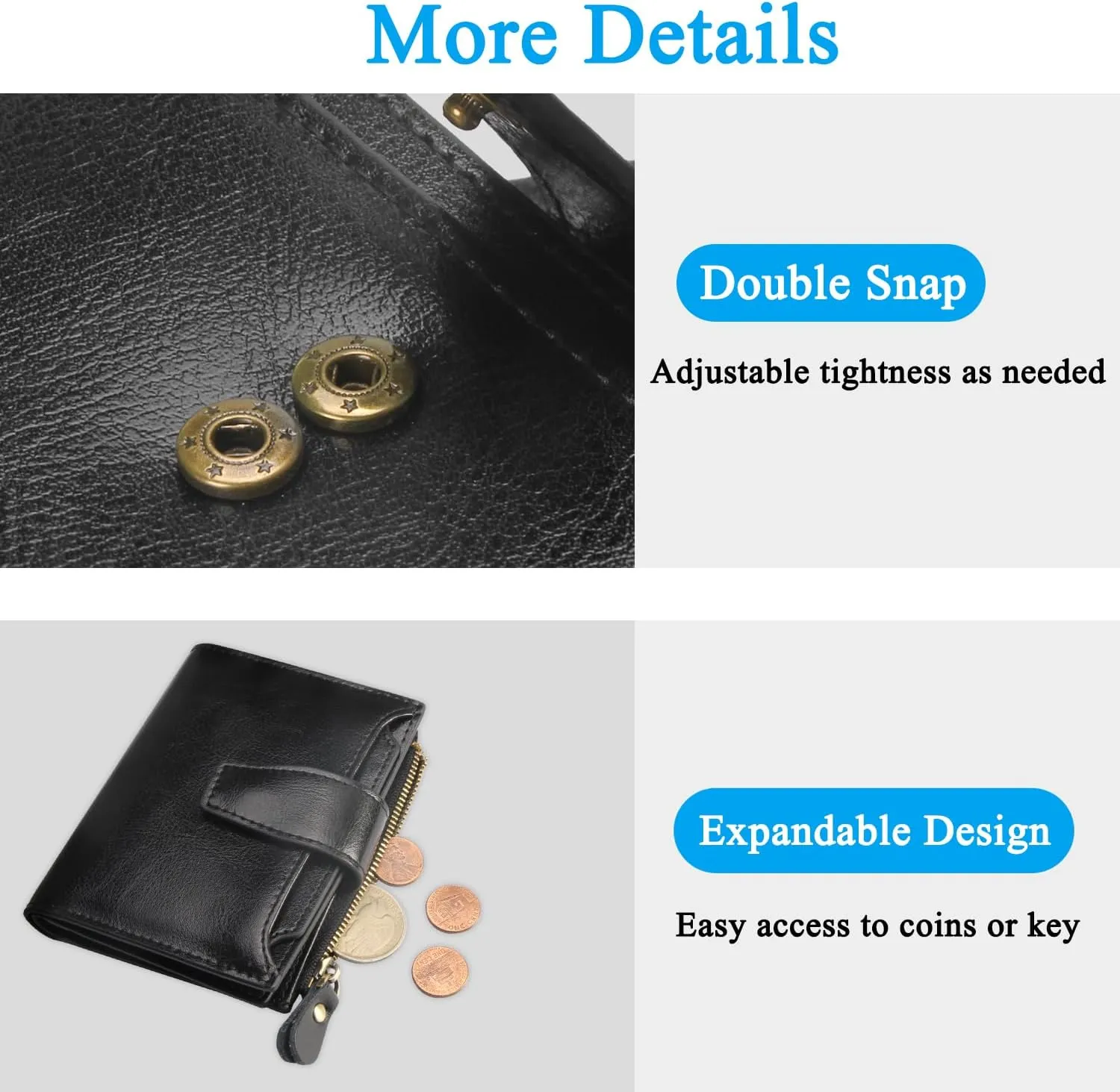 FT FUNTOR Small Wallet for Women Genuine Leather Bifold Compact RFID Blocking Zipper Pocket Ladies Credit Card Slots Purse with ID Window