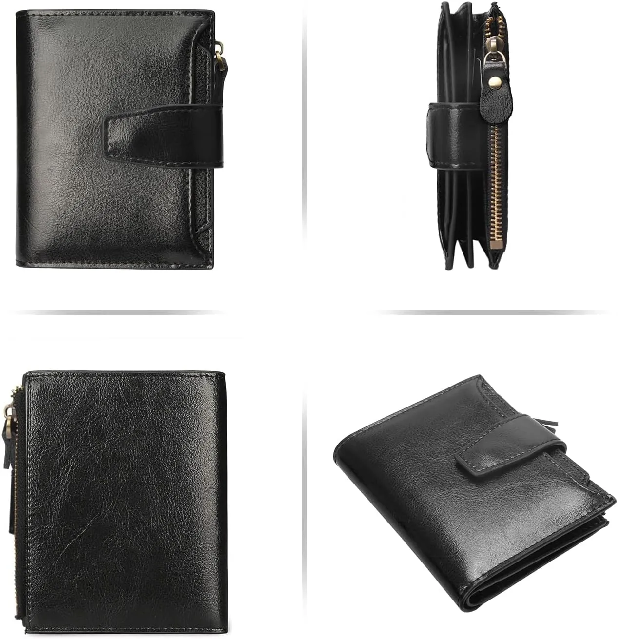FT FUNTOR Small Wallet for Women Genuine Leather Bifold Compact RFID Blocking Zipper Pocket Ladies Credit Card Slots Purse with ID Window