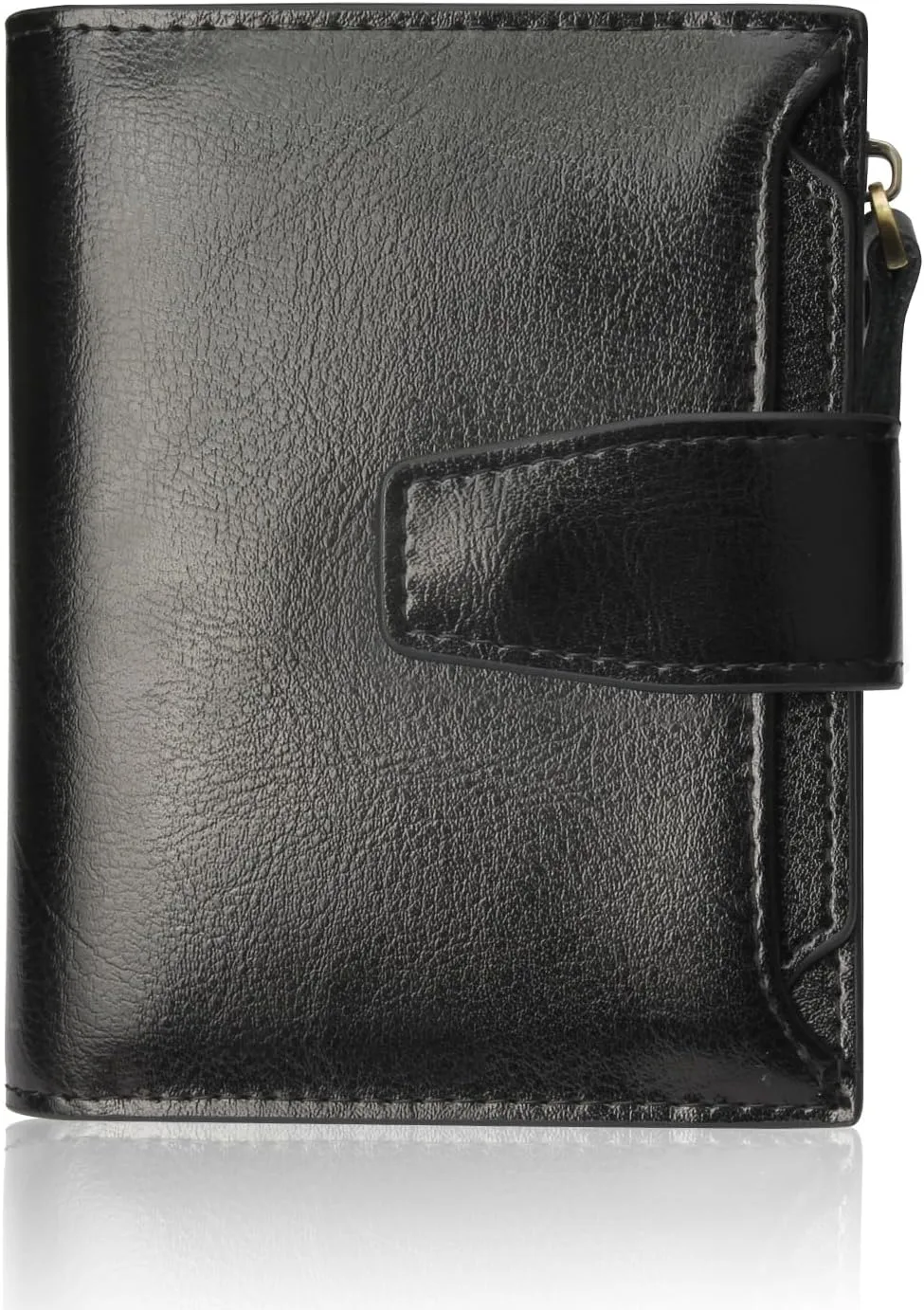 FT FUNTOR Small Wallet for Women Genuine Leather Bifold Compact RFID Blocking Zipper Pocket Ladies Credit Card Slots Purse with ID Window