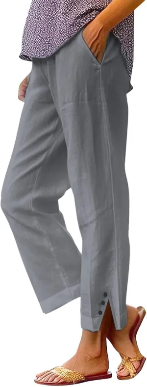 GIERIDUC Linen Pants for Women Flowy Palazzo Pants Bohemian High Waist Wide Leg Trousers Summer Beach Cruise Vacation Outfits