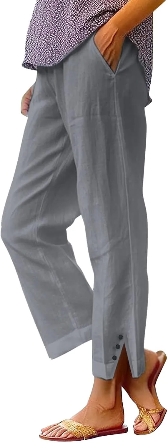 GIERIDUC Linen Pants for Women Flowy Palazzo Pants Bohemian High Waist Wide Leg Trousers Summer Beach Cruise Vacation Outfits