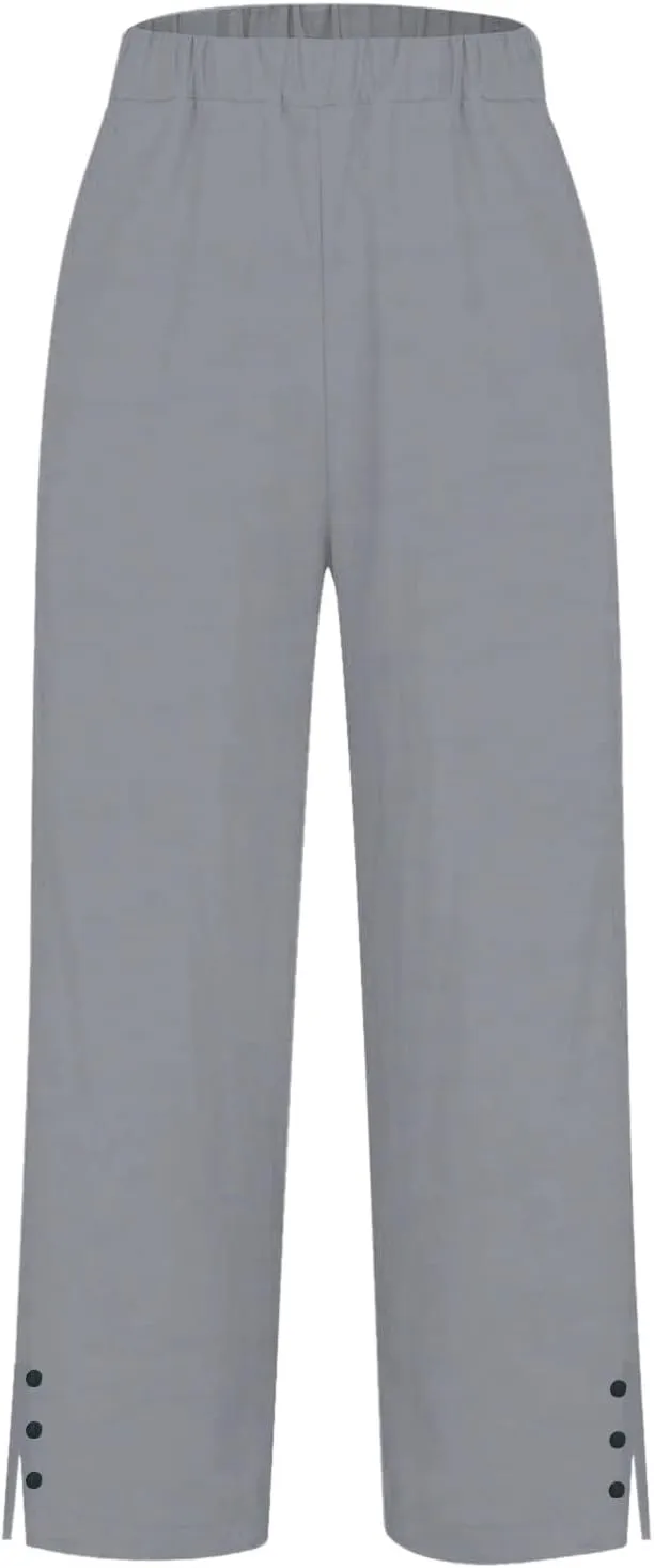 GIERIDUC Linen Pants for Women Flowy Palazzo Pants Bohemian High Waist Wide Leg Trousers Summer Beach Cruise Vacation Outfits
