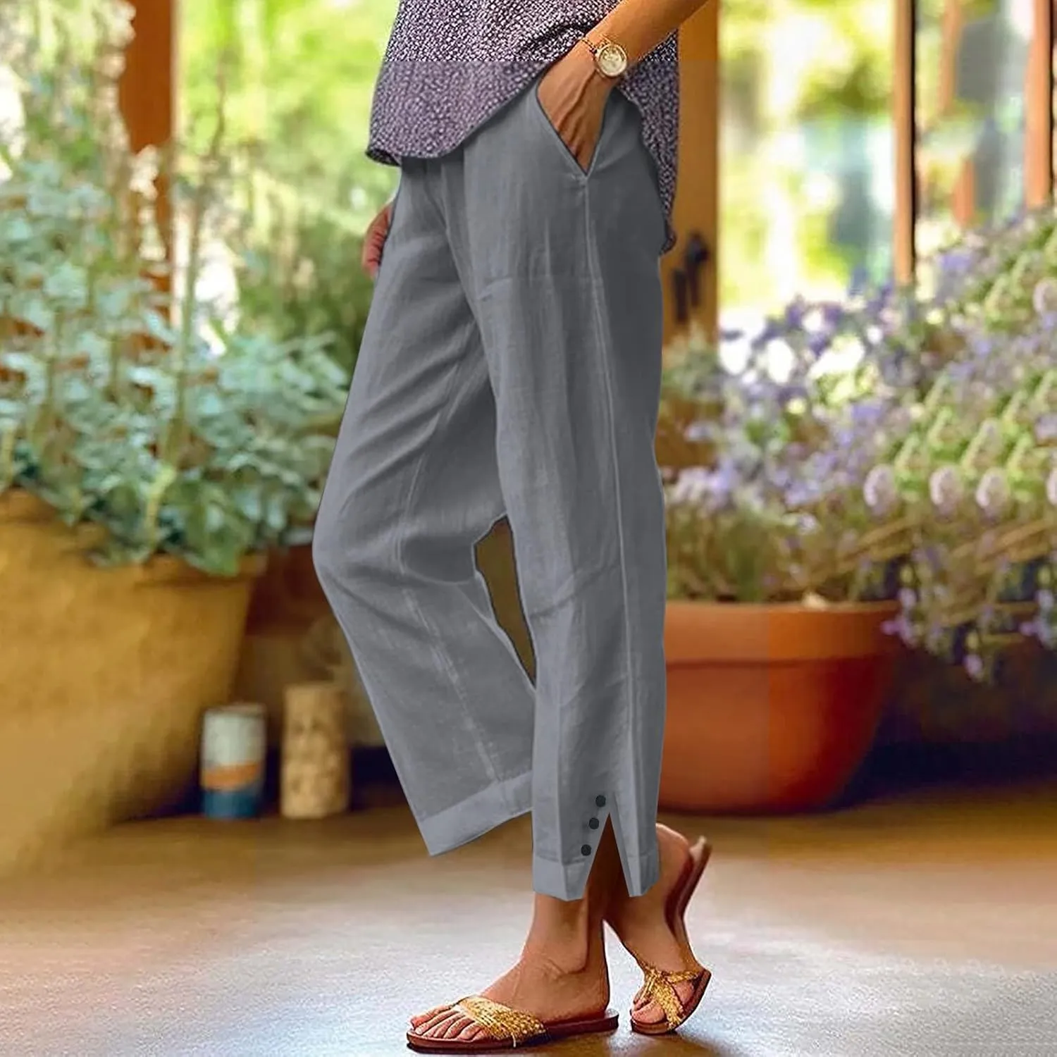 GIERIDUC Linen Pants for Women Flowy Palazzo Pants Bohemian High Waist Wide Leg Trousers Summer Beach Cruise Vacation Outfits