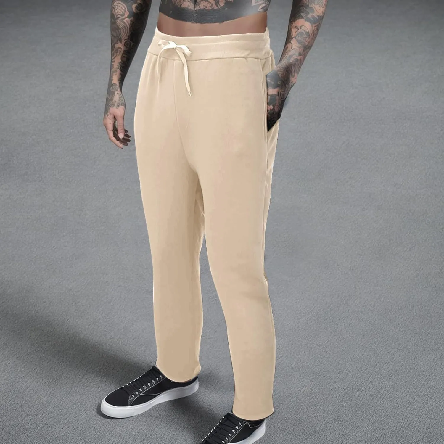 GIERIDUC Men's Traditional Plaid Chino Pants Dress Pants for Bodybuilders Trousers with Zip Pockets Black Skinny Slacks Mens