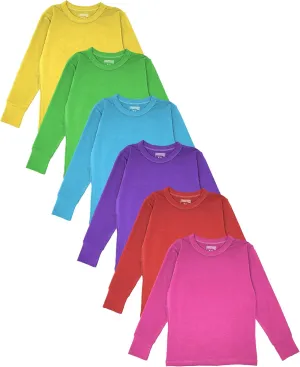 Girls/Boys/Toddler 6 Pack Athletic Performance Long Sleeve Undershirt Tops/Base Layer Cotton Stretch Shirts