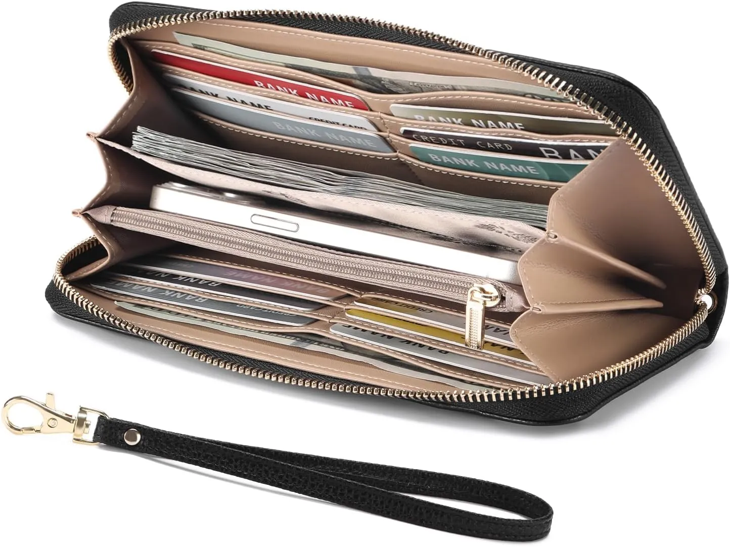 GOIACII Women's Wallet Ladies Large Capacity Wristlet Long Phone Clutch Purse Bifold Credit Card RFID Blocking Leather