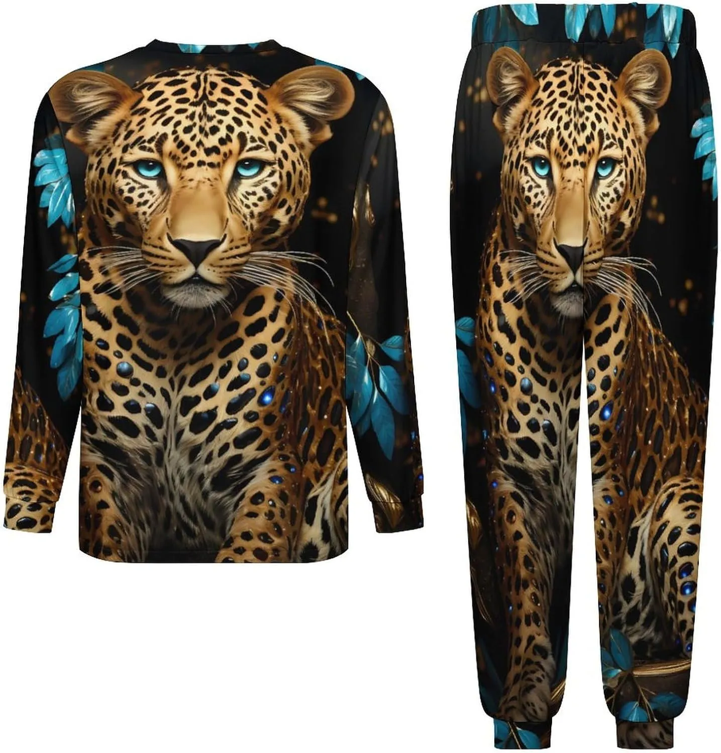 Golden Leopard Men's Pajamas Sets Round Neck Long Sleeve Shirts And Bottoms 2 Piece Pjs Loungewear