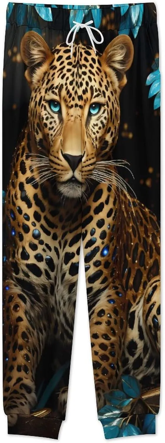 Golden Leopard Men's Pajamas Sets Round Neck Long Sleeve Shirts And Bottoms 2 Piece Pjs Loungewear