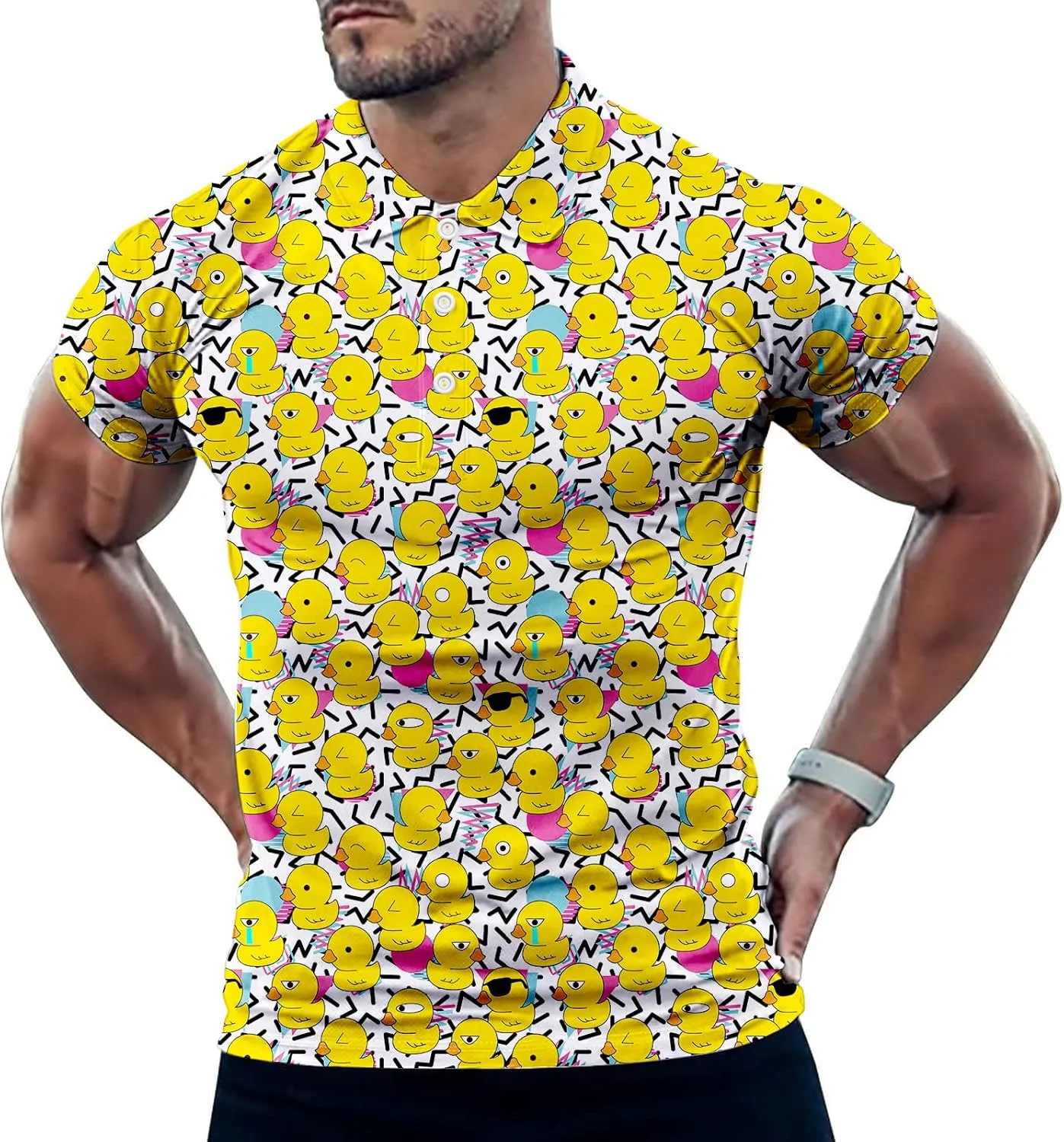 Golf Shirts for Men Dry Fit Classic Sunglass Rubber Duck Short Sleeve Casual Outfit Polo Shirt