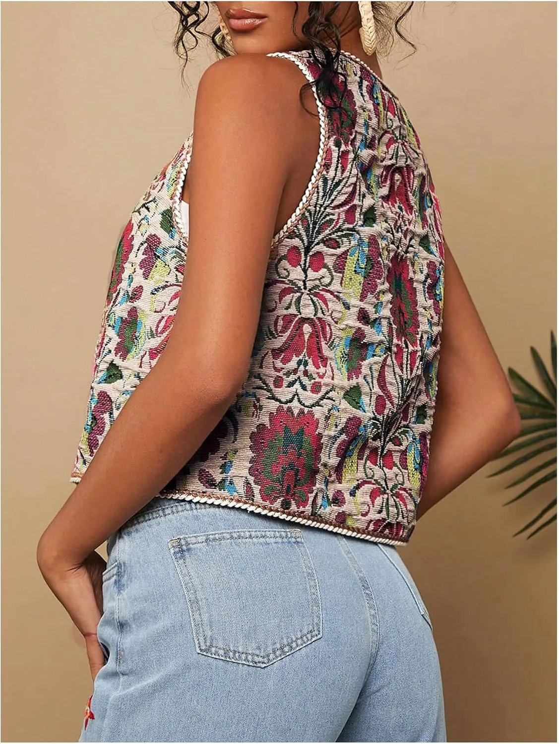 GORGLITTER Women's Tie Front Cardigan Vest Tops Floral Boho Sleeveless Western Trendy Fashion 2025