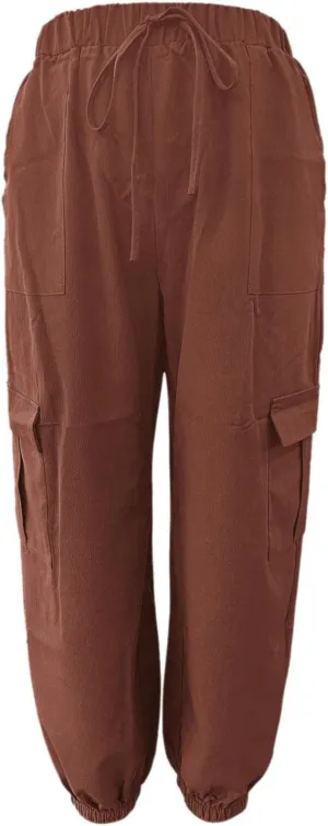 Harem Pants for Women Casual Comfy Drawstring Elastic Waist Cargo Joggers Summer Lounge Beach Pants with Pockets