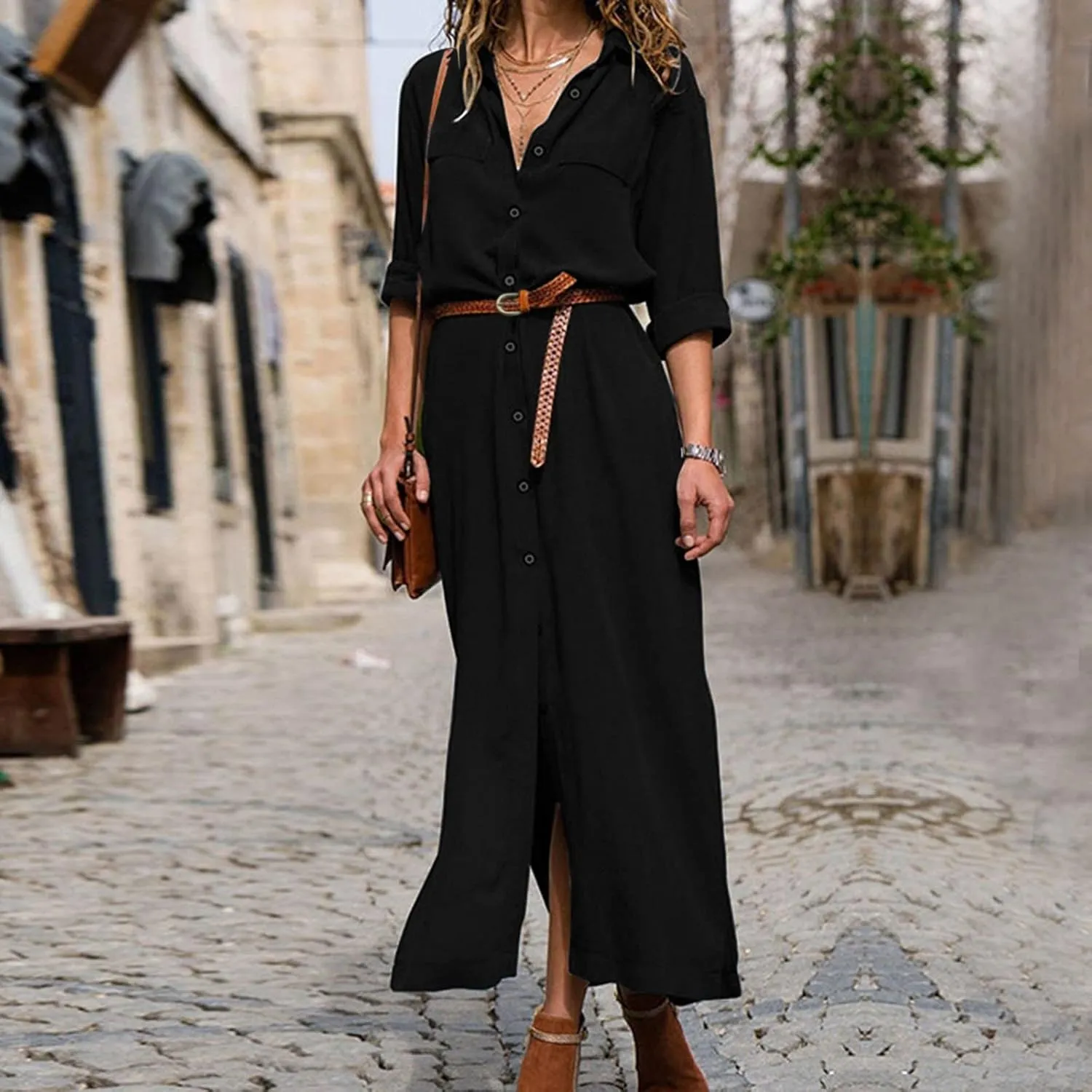 HGOOGY Boho Maxi Dresses for Women 2023 Ruched Flowy Polka Dot Dress Plus Size Modest Long Slim Fit A-Line Sundress