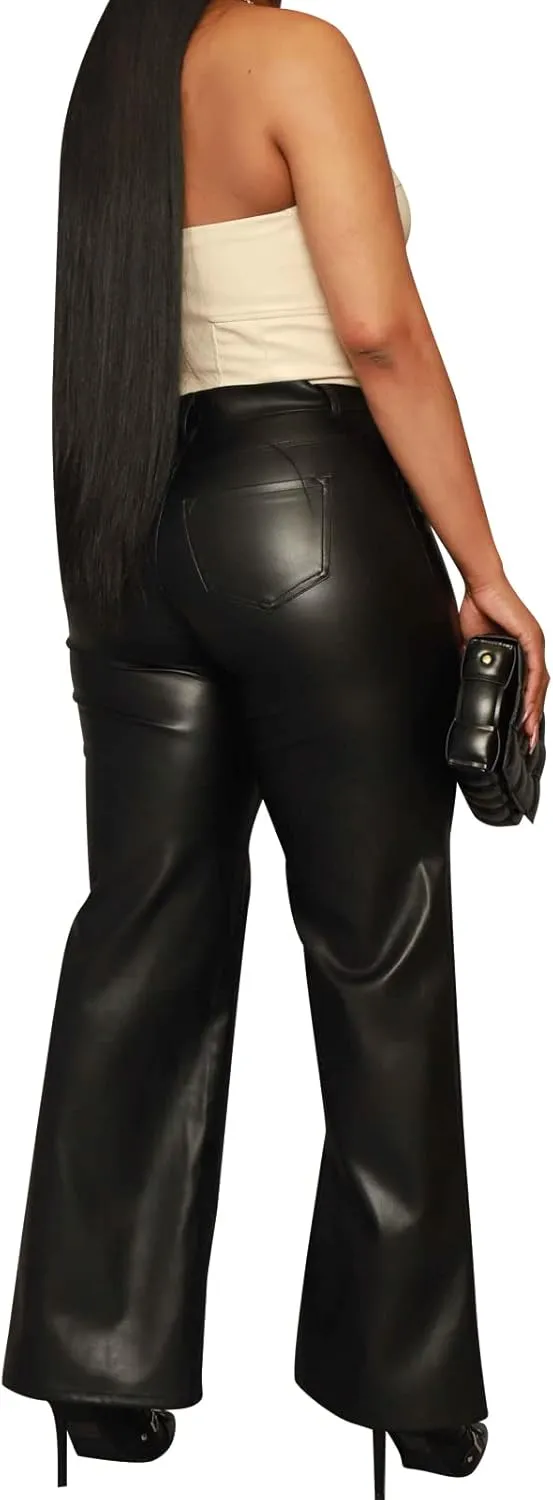 hibshaby Faux Leather Pants for Women High Waisted Straight Leg Long Pants