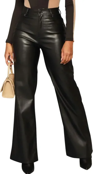 hibshaby Faux Leather Pants for Women High Waisted Straight Leg Long Pants
