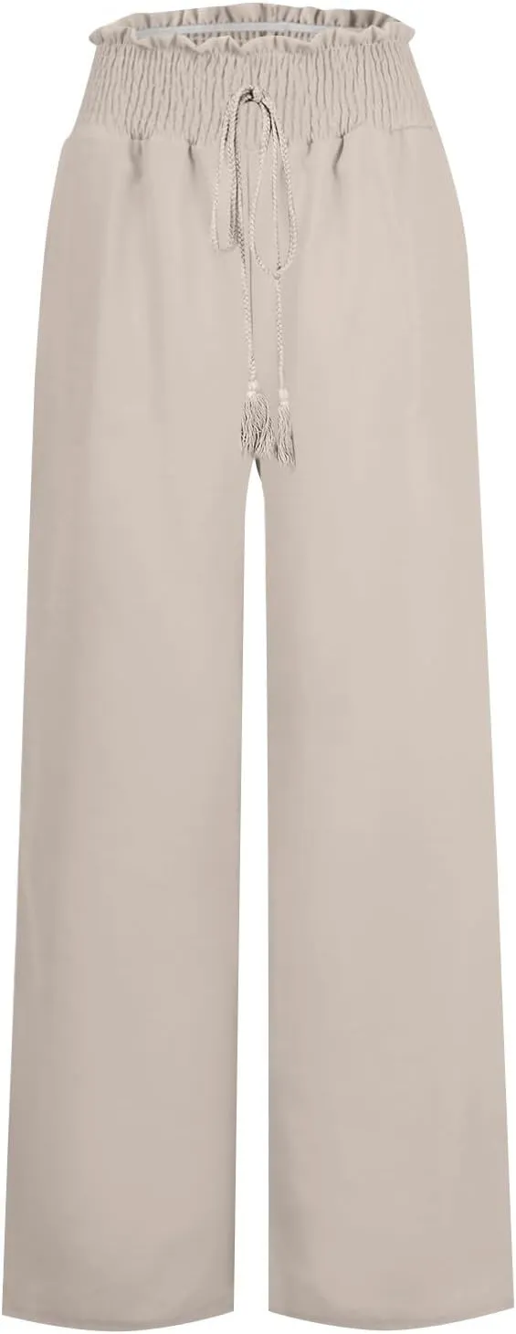 High Waist Wide Leg Palazzo Pants for Women 2024 Summer Casual Linen Lounge Pant Beach Flowy Trousers
