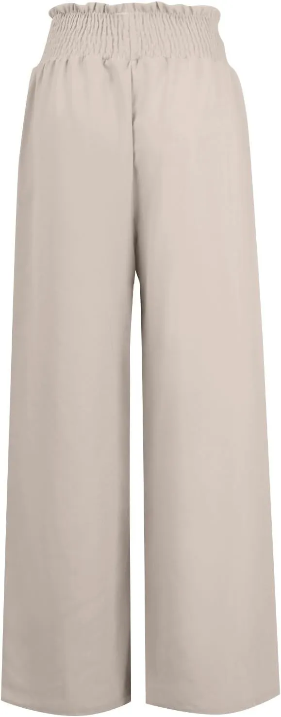 High Waist Wide Leg Palazzo Pants for Women 2024 Summer Casual Linen Lounge Pant Beach Flowy Trousers