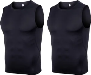 HomyComy Men's Compression Tank Tops Sleeveless Workout Shirts Quick Dry Athletic Compression Base Layer 2 Pack