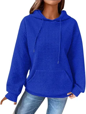 Hoodie for Women Fall 2024 Trendy Waffle Knit Drawstring Pullover Sweatshirts Casual Loose Fit Sweater Cute Fashion Clothes