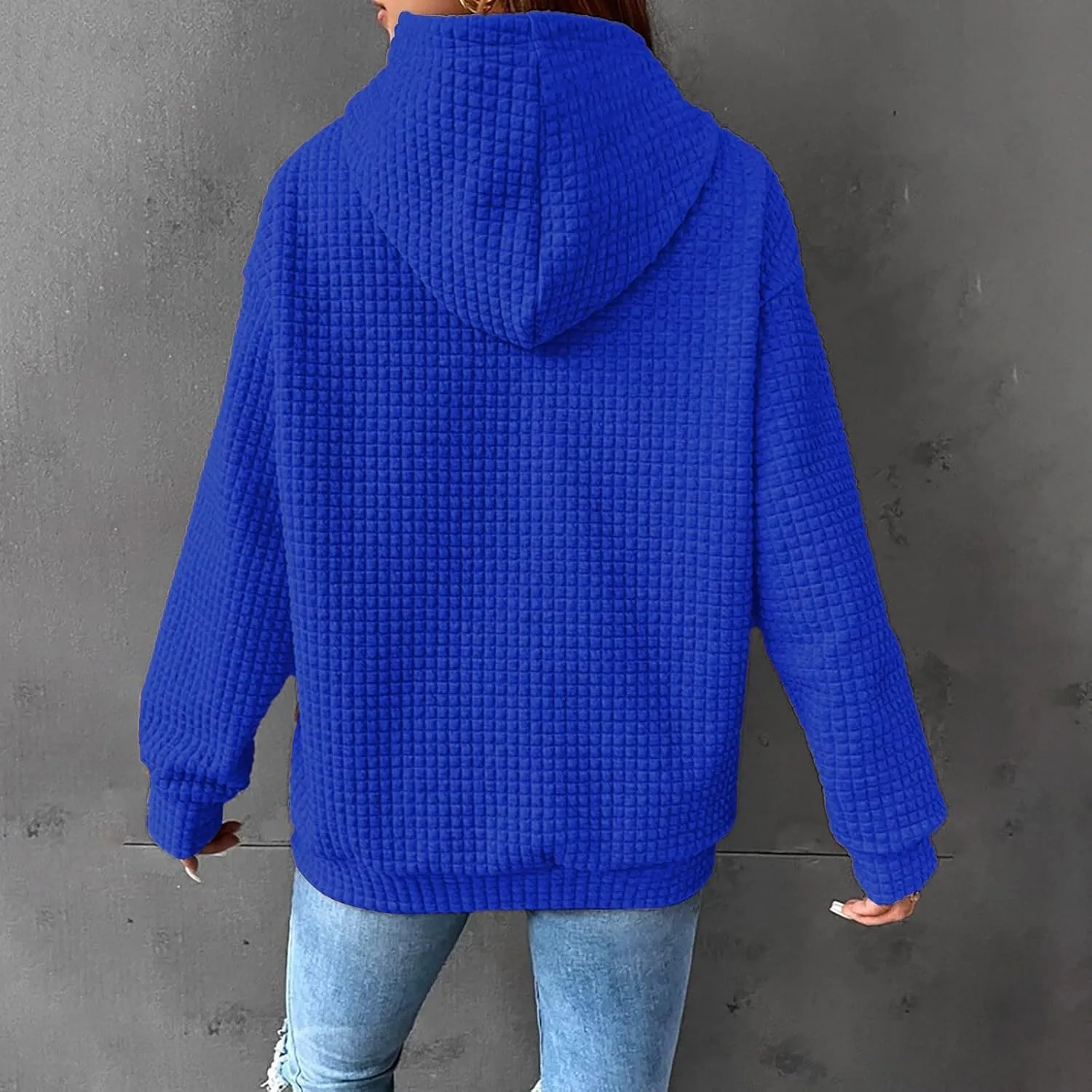 Hoodie for Women Fall 2024 Trendy Waffle Knit Drawstring Pullover Sweatshirts Casual Loose Fit Sweater Cute Fashion Clothes