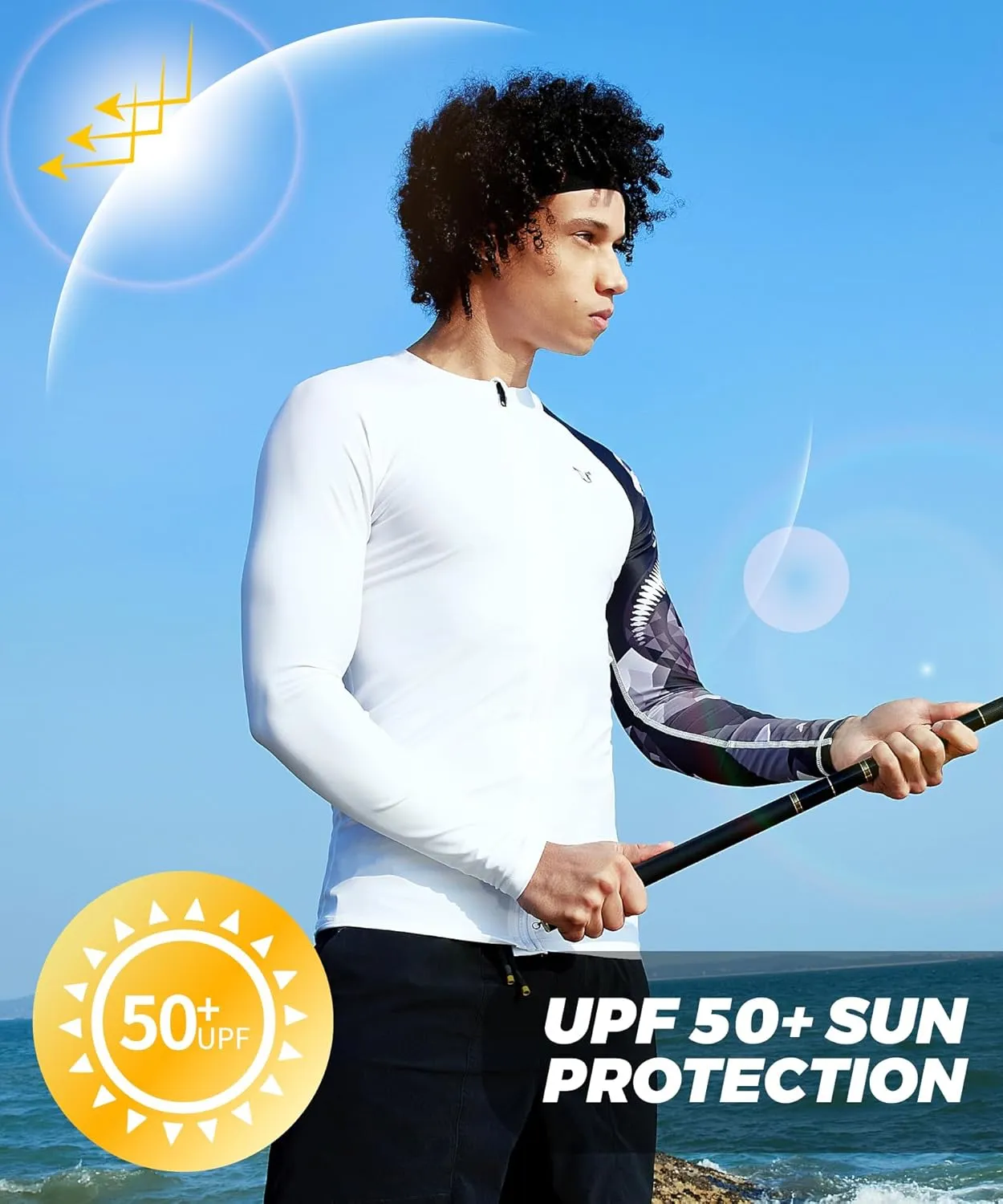 HUGE SPORTS Men's Swim Shirts Long Sleeve Zip Rash Guard UPF 50  Sun Protective Quick Drying