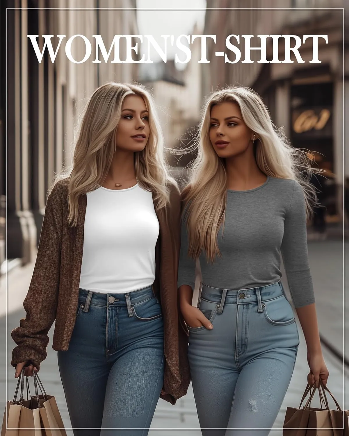 Huukeay 5 Pack Women's 3/4 Sleeve Tops Cotton Round Neck T-Shirt Slim Fit Elbow Sleeve Casual Stretchy Tunic Basic Tees Bulk
