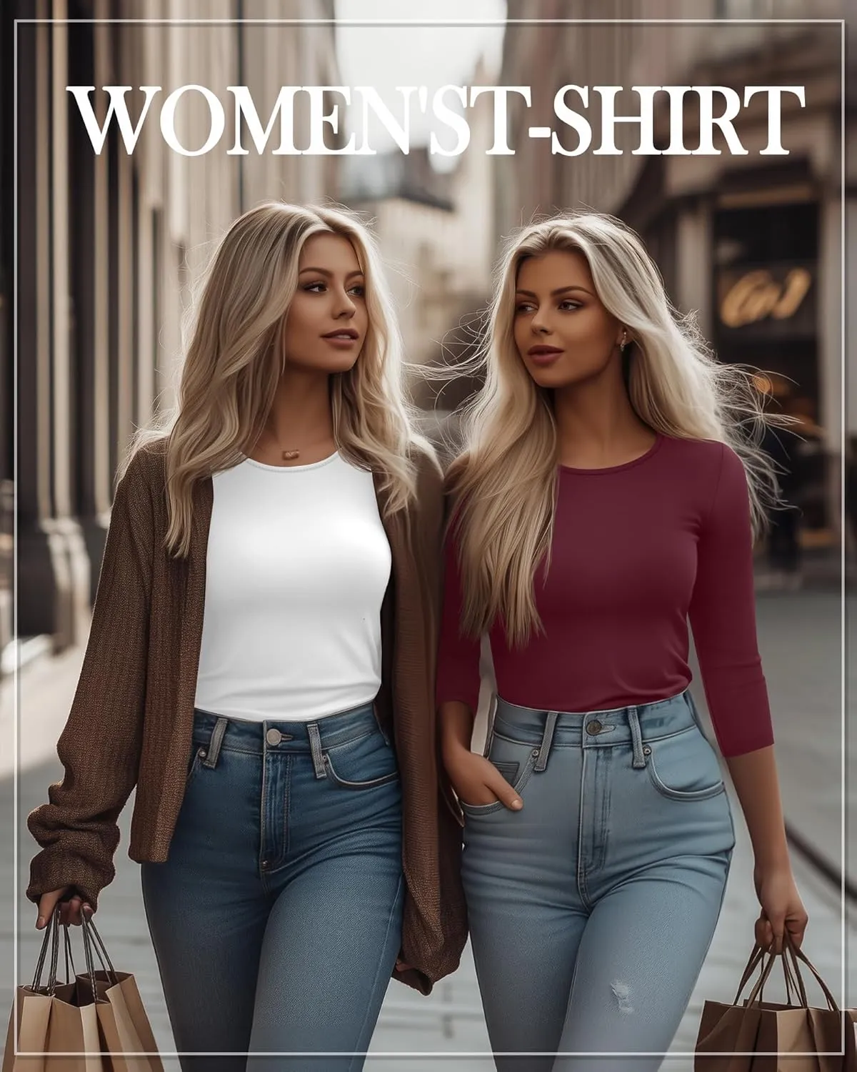 Huukeay 5 Pack Women's 3/4 Sleeve Tops Cotton Round Neck T-Shirt Slim Fit Elbow Sleeve Casual Stretchy Tunic Basic Tees Bulk