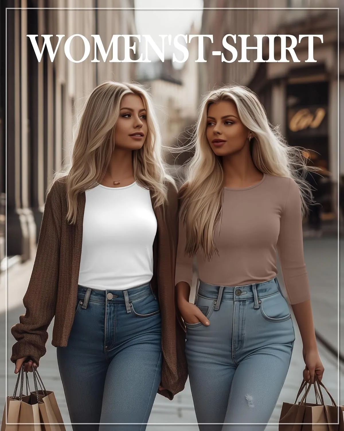 Huukeay 5 Pack Women's 3/4 Sleeve Tops Cotton Round Neck T-Shirt Slim Fit Elbow Sleeve Casual Stretchy Tunic Basic Tees Bulk