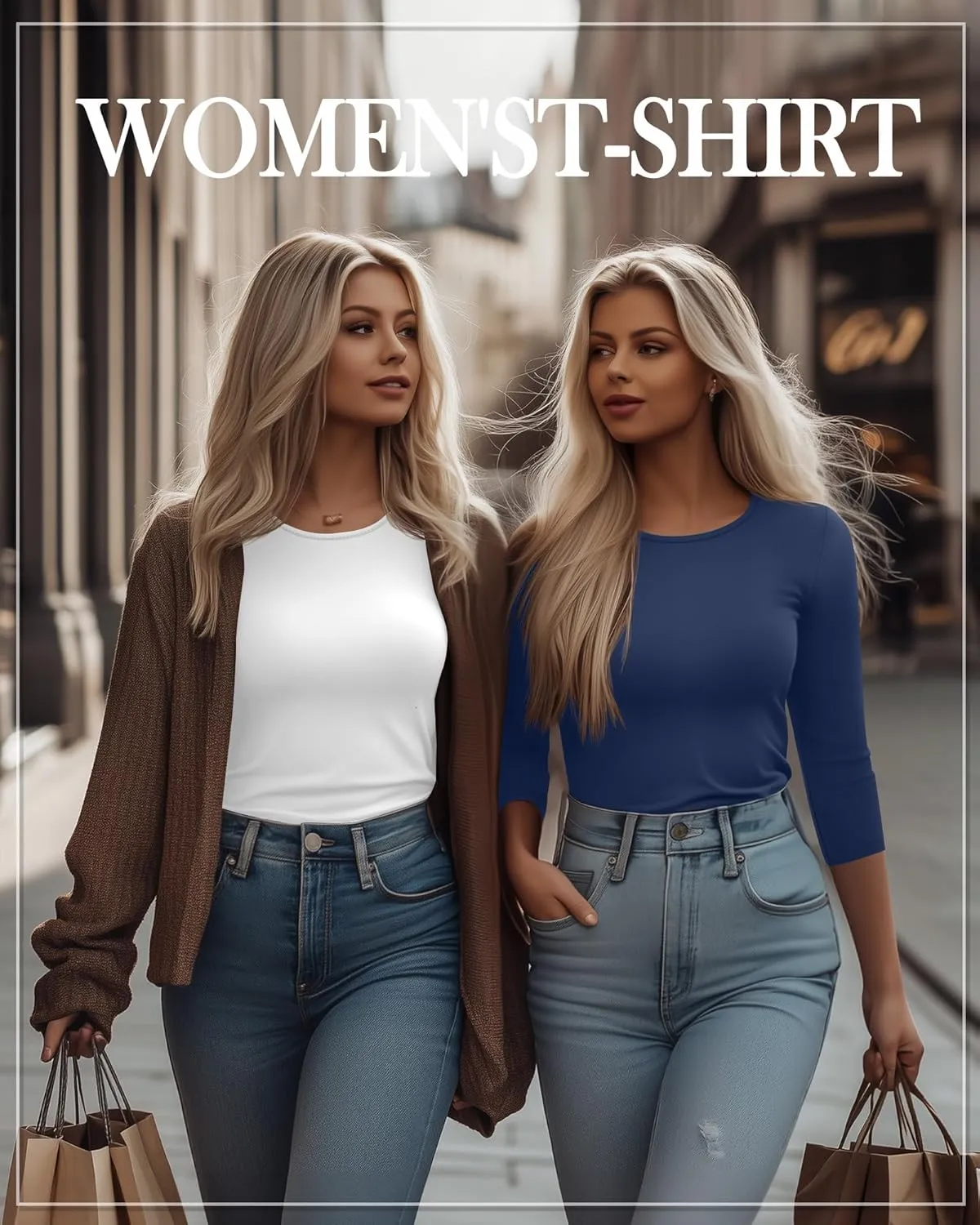 Huukeay 5 Pack Women's 3/4 Sleeve Tops Cotton Round Neck T-Shirt Slim Fit Elbow Sleeve Casual Stretchy Tunic Basic Tees Bulk