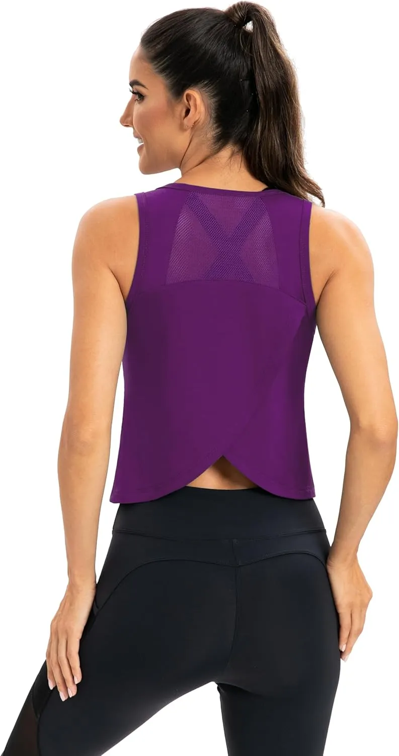 ICTIVE Workout Crop Tops for Women Yoga Cross Sleeveless Gym Mesh Back Running Tank Muscle Shirts