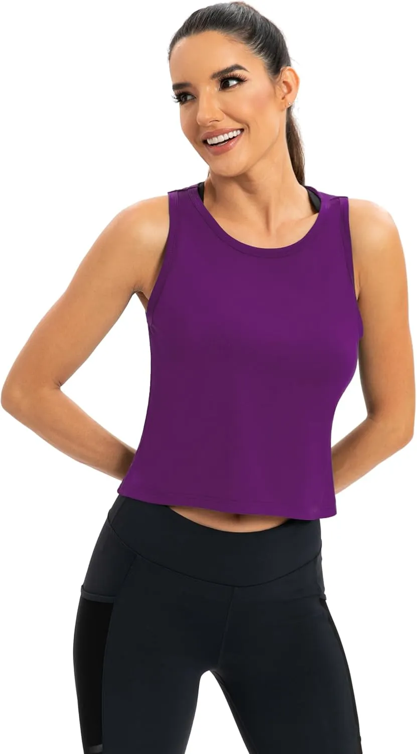 ICTIVE Workout Crop Tops for Women Yoga Cross Sleeveless Gym Mesh Back Running Tank Muscle Shirts