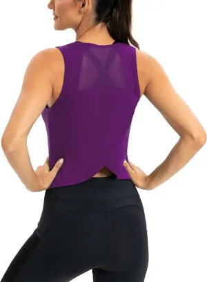 ICTIVE Workout Crop Tops for Women Yoga Cross Sleeveless Gym Mesh Back Running Tank Muscle Shirts