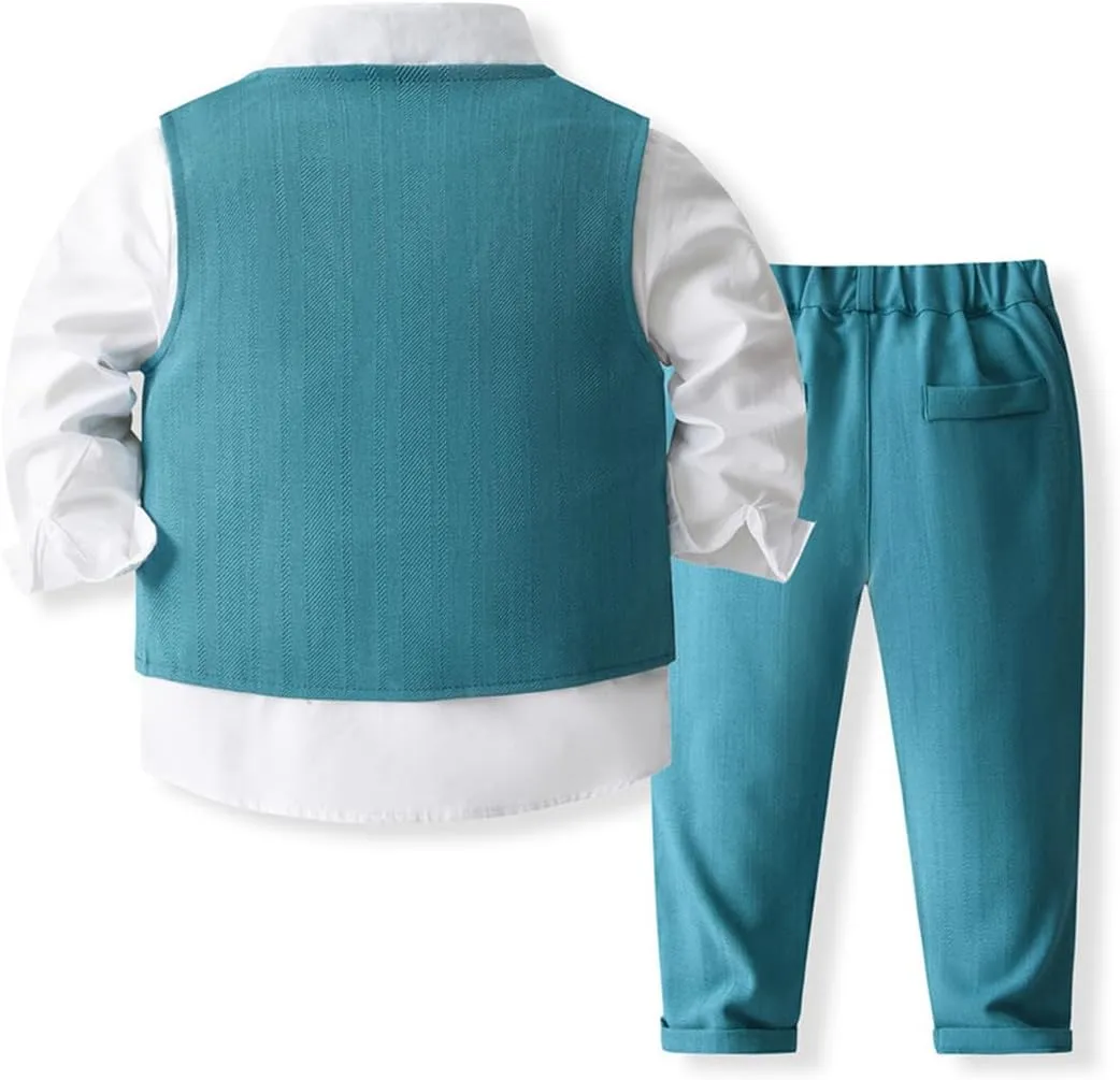 IMEKIS Toddler Baby Boy Christening Outfit Christmas Kids Bowtie Shirt Waistcoat Pants Wedding Holiday Tuxedo Gentleman Suits