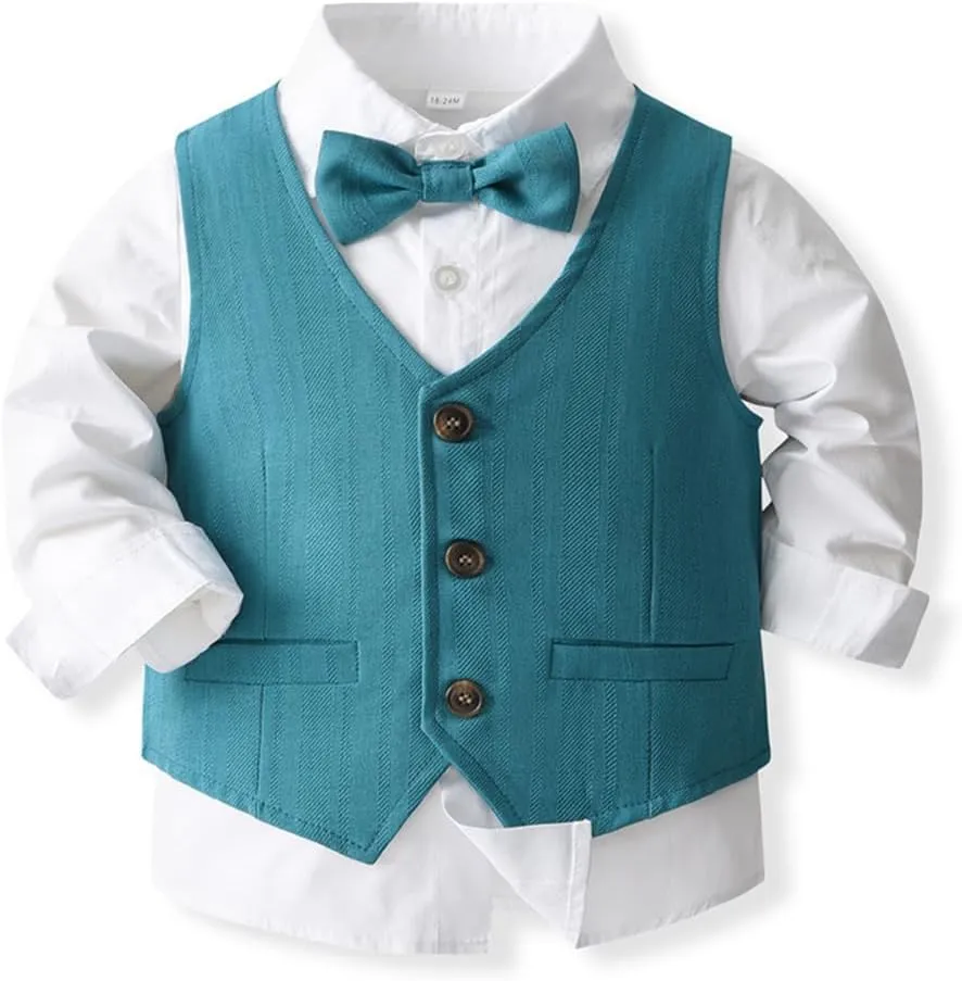IMEKIS Toddler Baby Boy Christening Outfit Christmas Kids Bowtie Shirt Waistcoat Pants Wedding Holiday Tuxedo Gentleman Suits