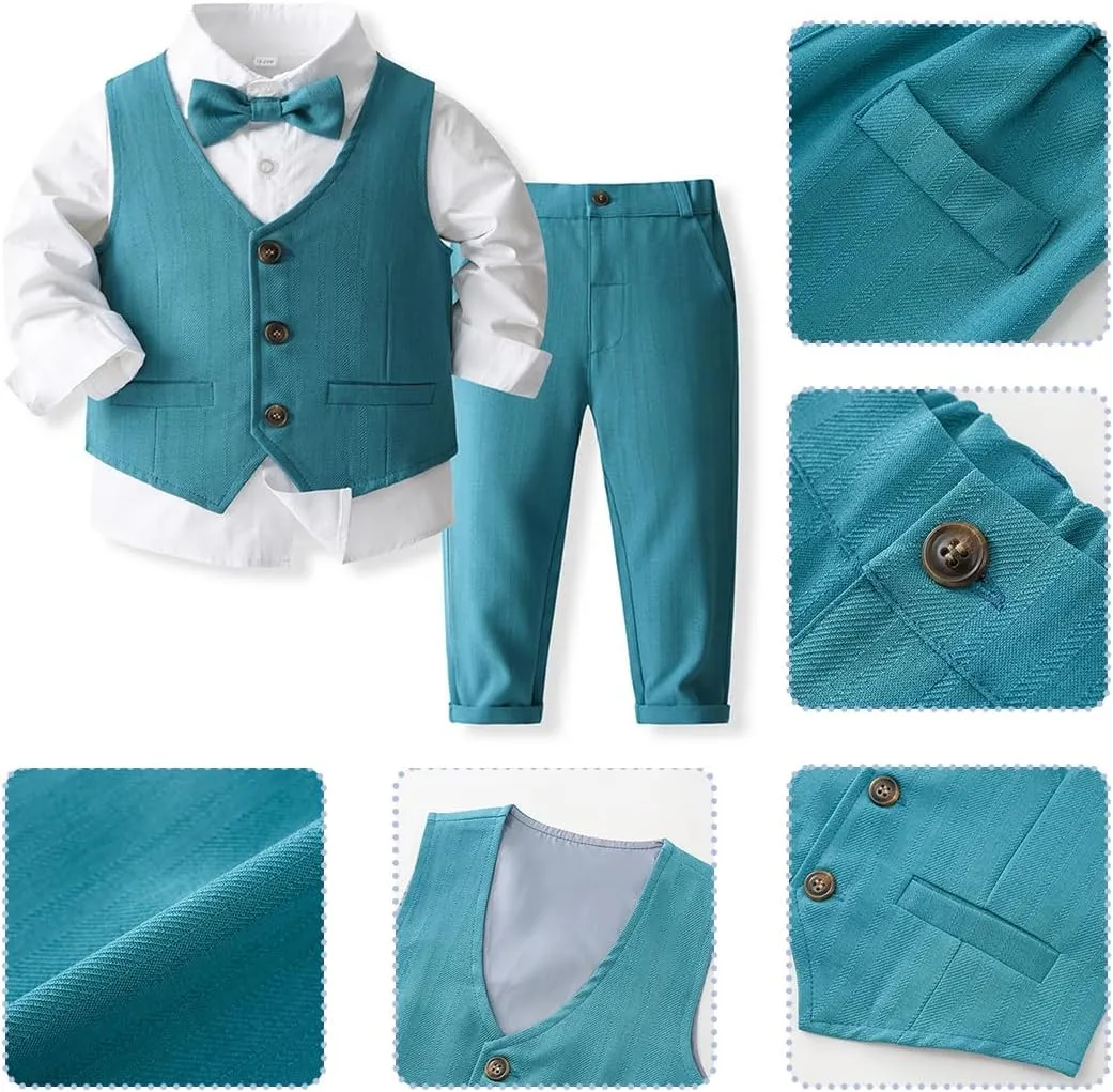 IMEKIS Toddler Baby Boy Christening Outfit Christmas Kids Bowtie Shirt Waistcoat Pants Wedding Holiday Tuxedo Gentleman Suits
