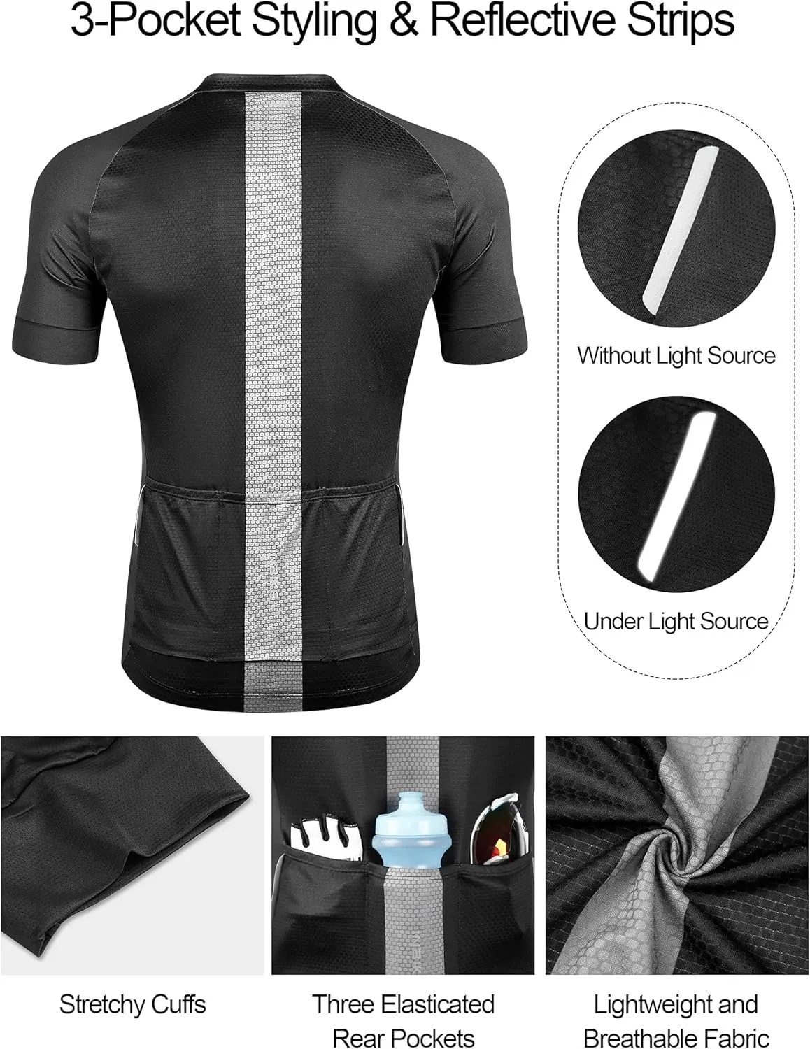 INBIKE Mens Cycling Jersey 3 Rear Pockets Moisture Wicking Short Sleeve Quick Dry Reflective Biking Shirts