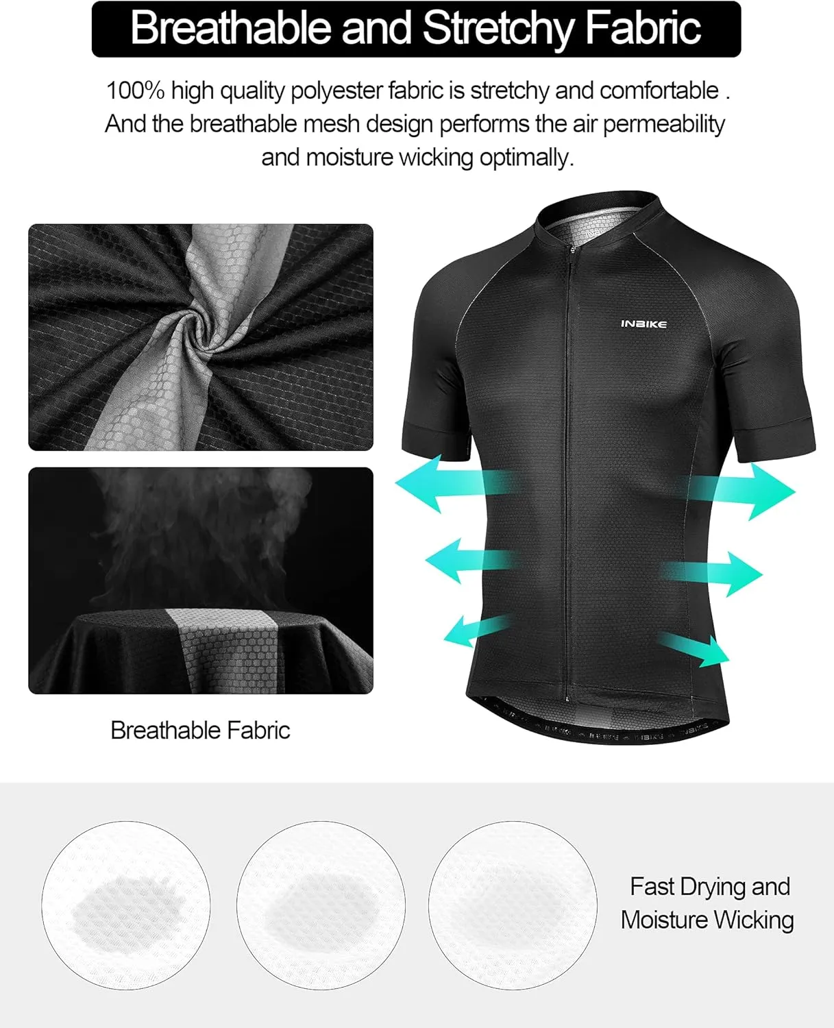INBIKE Mens Cycling Jersey 3 Rear Pockets Moisture Wicking Short Sleeve Quick Dry Reflective Biking Shirts