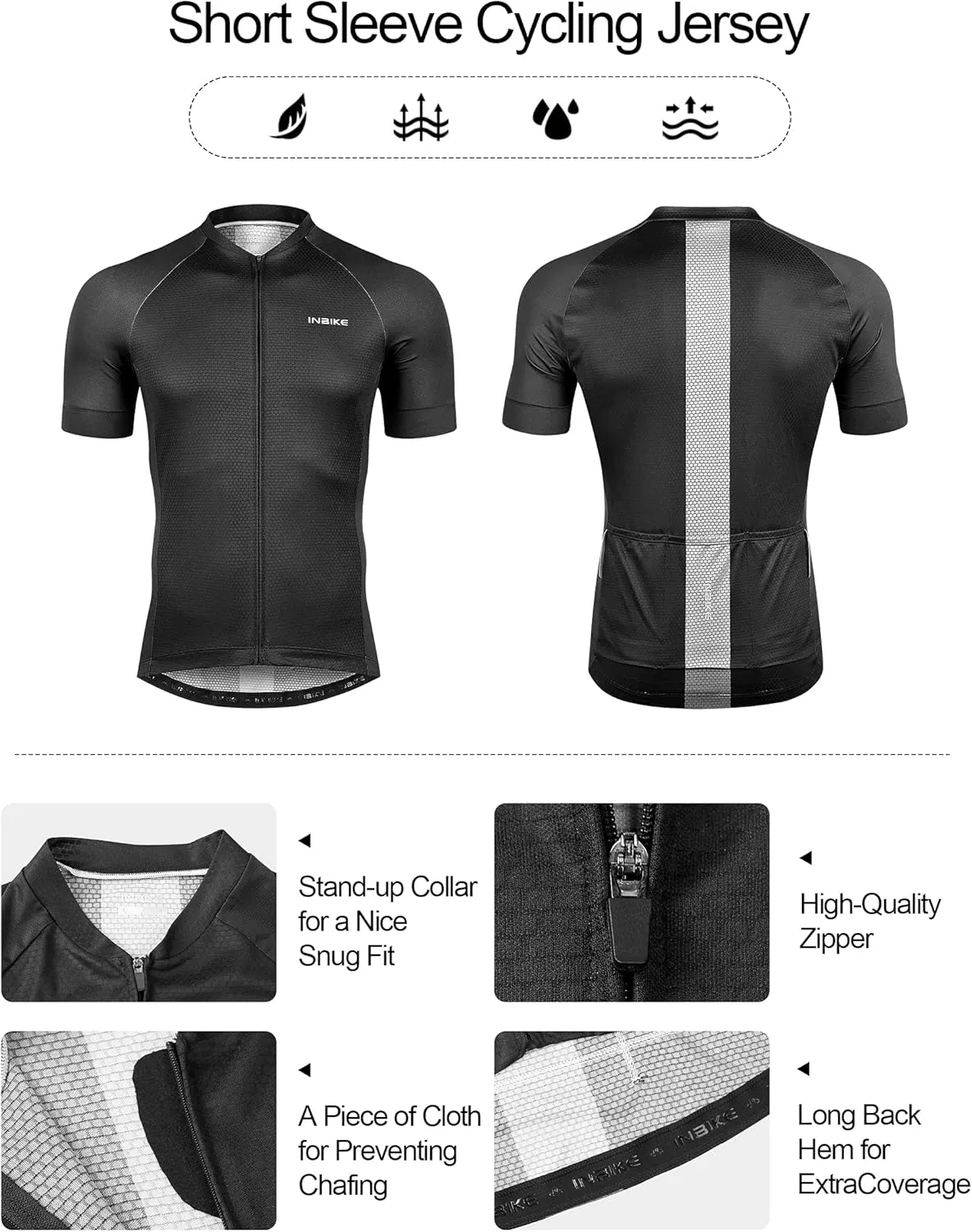 INBIKE Mens Cycling Jersey 3 Rear Pockets Moisture Wicking Short Sleeve Quick Dry Reflective Biking Shirts