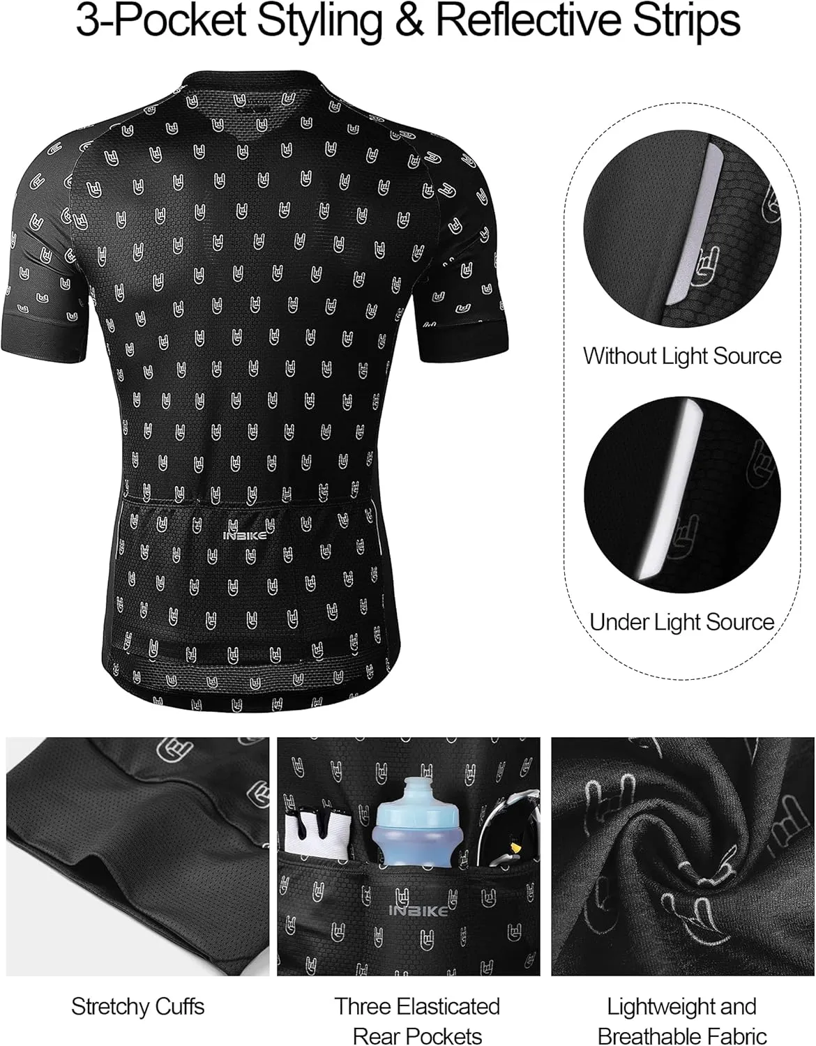 INBIKE Mens Cycling Jersey 3 Rear Pockets Moisture Wicking Short Sleeve Quick Dry Reflective Biking Shirts