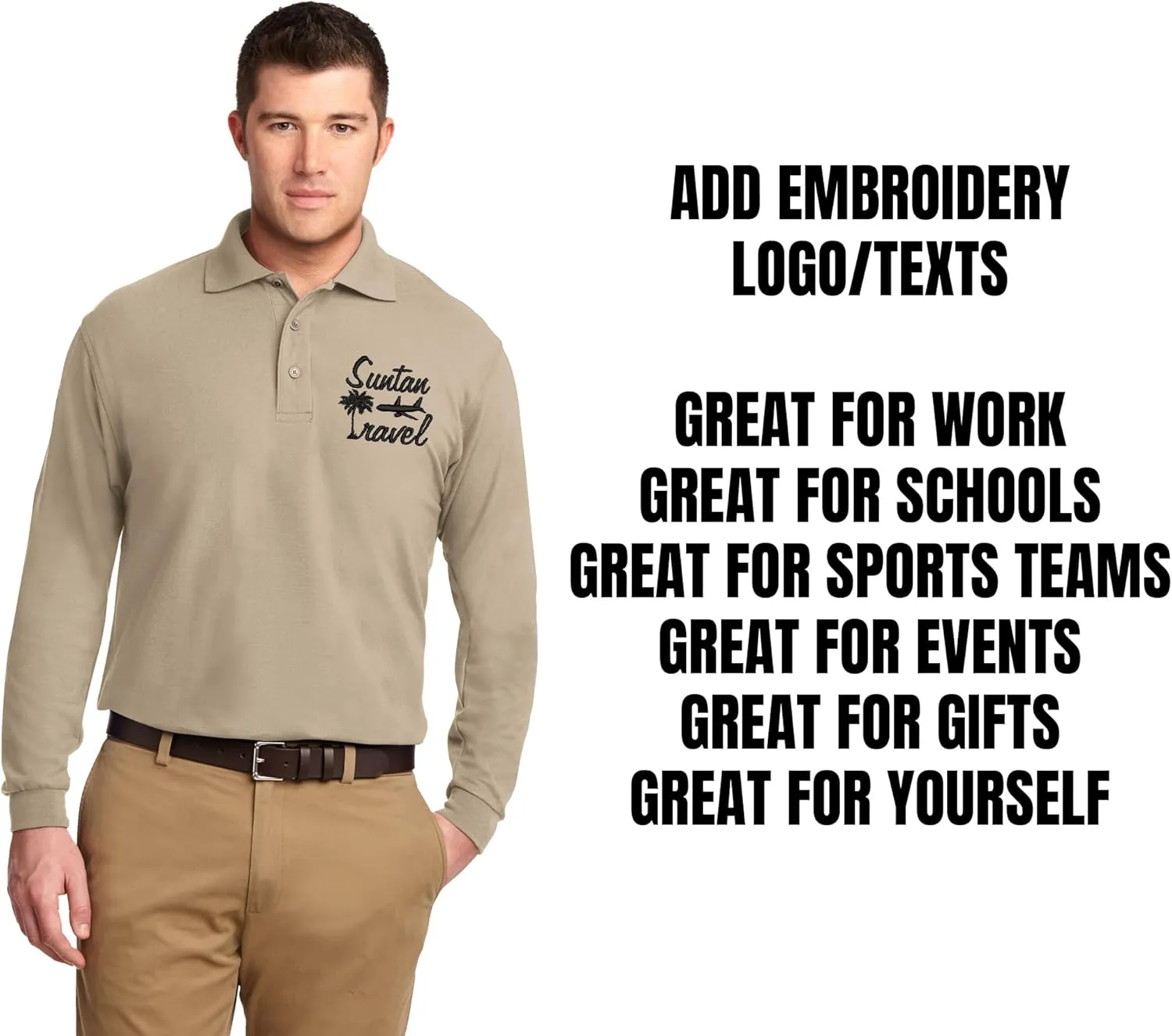 INK STITCH Men K500ls Custom Add Your Logo Texts Embroidery Silk Touch Long Sleeve Polo Shirts