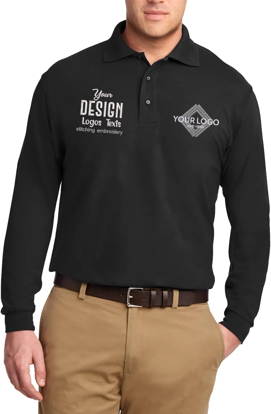 INK STITCH Men K500ls Custom Add Your Logo Texts Embroidery Silk Touch Long Sleeve Polo Shirts